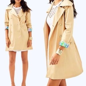 LILLY PULITZER NEW QYNN KHAKI GOLD DOUBLE BREASTED TRENCH COAT SIZE MEDIUM